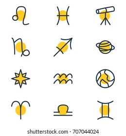 Vector Illustration Of 12 Constellation Icons. Editable Pack Of Water Bearer, Lion, Scales And Other Elements.