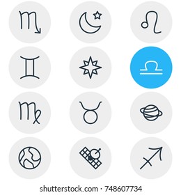 Vector Illustration Of 12 Constellation Icons. Editable Pack Of Scales, Bull, Zodiac Sign And Other Elements.