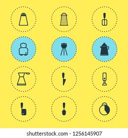 Vector illustration of 12 cooking icons. Editable set of bbq, knife, spoon and other icon elements.