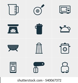 Vector Illustration Of 12 Cooking Icons. Editable Pack Of Skillet, Whisk, Oven And Other Elements.