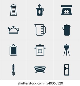 Vector Illustration Of 12 Cooking Icons. Editable Pack Of Chopping Desk, Sieve, Barbecue And Other Elements.