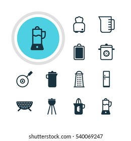 Vector Illustration Of 12 Cooking Icons. Editable Pack Of Steamer, Shaker, Fruit Squeezer And Other Elements.