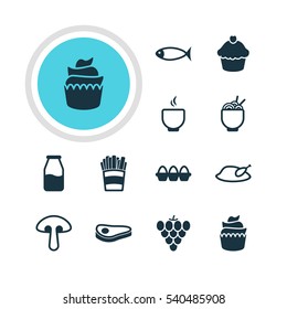 Vector Illustration Of 12 Cooking Icons. Editable Pack Of Muffin, Egg Container, Spaghetti And Other Elements.