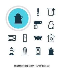 Vector Illustration Of 12 Cooking Icons. Editable Pack Of Carafe, Whisk, Bread And Other Elements.