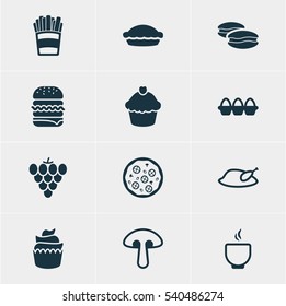 Vector Illustration Of 12 Cooking Icons. Editable Pack Of Potato, Flan, Dessert And Other Elements.