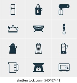 Vector Illustration Of 12 Cooking Icons. Editable Pack Of Shaker, Measuring Tool, Oven And Other Elements.