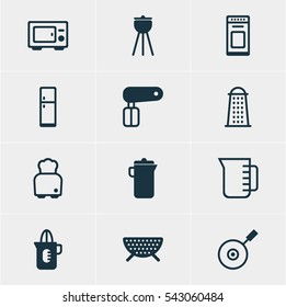 Vector Illustration Of 12 Cooking Icons. Editable Pack Of Oven, Carafe, Whisk And Other Elements.
