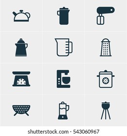 Vector Illustration Of 12 Cooking Icons. Editable Pack Of Whisk, Slicer, Carafe And Other Elements.