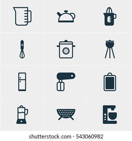 Vector Illustration Of 12 Cooking Icons. Editable Pack Of Mixer, Fruit Squeezer, Whisk And Other Elements.