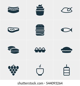 Vector Illustration Of 12 Cooking Icons. Editable Pack Of Grill, Streetfood, Bowl And Other Elements.
