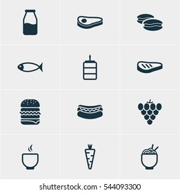 Vector Illustration Of 12 Cooking Icons. Editable Pack Of Cruet, Seafood, Spaghetti And Other Elements.