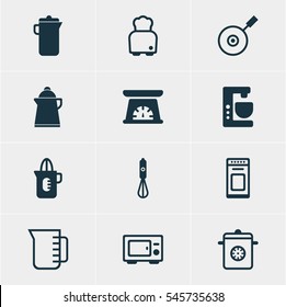 Vector Illustration Of 12 Cooking Icons. Editable Pack Of Handmixer, Tea, Bread Elements.