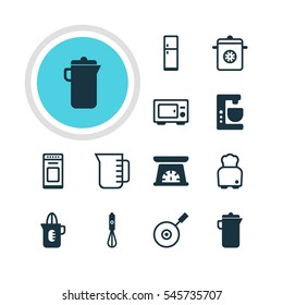 Vector Illustration Of 12 Cooking Icons. Editable Pack Of Jug, Carafe, Measuring Tool And Other Elements.