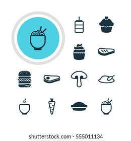 Vector Illustration Of 12 Cooking Icons. Editable Pack Of Dessert, Spaghetti, Roast Beef And Other Elements.