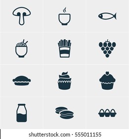 Vector Illustration Of 12 Cooking Icons. Editable Pack Of Bowl, Egg Container, Fungus And Other Elements.