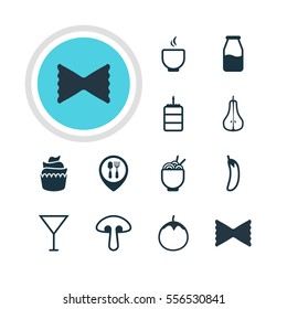 Vector Illustration Of 12 Cooking Icons. Editable Pack Of Pastry, Martini, Eggplant And Other Elements.