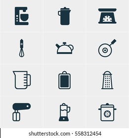 Vector Illustration Of 12 Cooking Icons. Editable Pack Of Handmixer, Steamer, Slicer Elements.