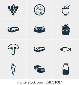 Vector Illustration Of 12 Cooking Icons. Editable Pack Of Spaghetti, Biscuit, Beefsteak And Other Elements.