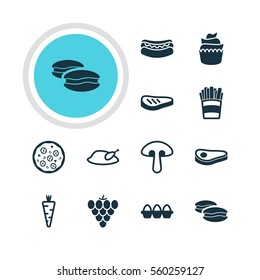 Vector Illustration Of 12 Cooking Icons. Editable Pack Of Pizzeria, Streetfood, Fungus And Other Elements.