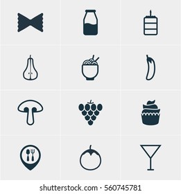 Vector Illustration Of 12 Cooking Icons. Editable Pack Of Vineyard, Aubergine, Dessert And Other Elements.