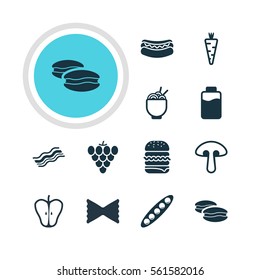 Vector Illustration Of 12 Cooking Icons. Editable Pack Of Fungus, Bean, Spaghetti And Other Elements.