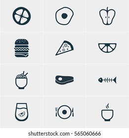 Vector Illustration Of 12 Cooking Icons. Editable Pack Of Sandwich, Bowl, Skeleton Elements.