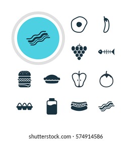 Vector Illustration Of 12 Cooking Icons. Editable Pack Of Flan, Lactose, Streetfood And Other Elements.