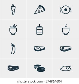 Vector Illustration Of 12 Cooking Icons. Editable Pack Of Aubergine, Bowl, Veggie And Other Elements.