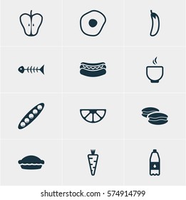 Vector Illustration Of 12 Cooking Icons. Editable Pack Of Streetfood, Biscuit, Aubergine And Other Elements.