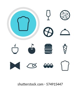 Vector Illustration Of 12 Cooking Icons. Editable Pack Of Veggie, Pizzeria, Berry Type And Other Elements.