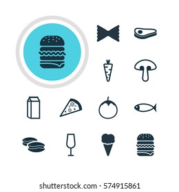 Vector Illustration Of 12 Cooking Icons. Editable Pack Of Eggplant , Seafood, Sandwich Elements.