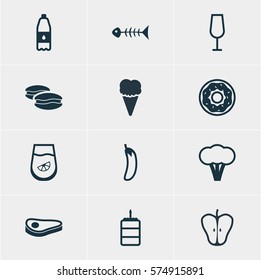 Vector Illustration Of 12 Cooking Icons. Editable Pack Of Cake, Juice, Aubergine And Other Elements.