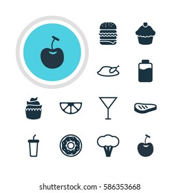 Vector Illustration Of 12 Cooking Icons. Editable Pack Of Cake , Sandwich, Muffin Elements.