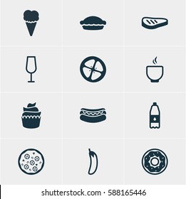 Vector Illustration Of 12 Cooking Icons. Editable Pack Of Drink Bottle, Flan, Dessert And Other Elements.