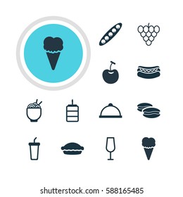 Vector Illustration Of 12 Cooking Icons. Editable Pack Of Pastry, Sundae, Spaghetti And Other Elements.