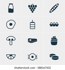 Vector Illustration Of 12 Cooking Icons. Editable Pack Of Vineyard, Cruet, Lime And Other Elements.