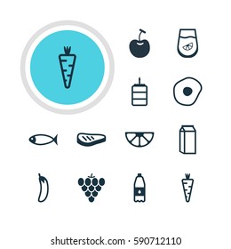 Vector Illustration Of 12 Cooking Icons. Editable Pack Of Drink Bottle, Lime, Veggie And Other Elements.