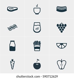 Vector Illustration Of 12 Cooking Icons. Editable Pack Of Lime, Vineyard, Roast Beef And Other Elements.