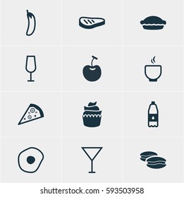 Vector Illustration Of 12 Cooking Icons. Editable Pack Of Drink Bottle, Martini, Berry Type And Other Elements.