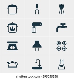 Vector Illustration Of 12 Cooking Icons. Editable Pack Of Whisk, Extractor Appliance, Stewpot And Other Elements.