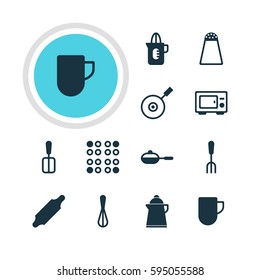 Vector Illustration Of 12 Cooking Icons. Editable Pack Of Fork, Tea, Corolla And Other Elements.