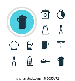 Vector Illustration Of 12 Cooking Icons. Editable Pack Of Chef Hat, Slicer, Timekeeper And Other Elements.