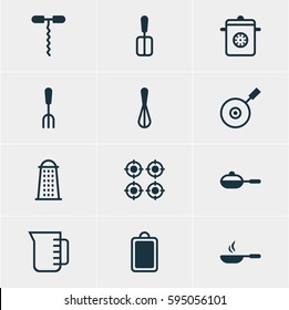 Vector Illustration Of 12 Cooking Icons. Editable Pack Of Pan, Furnace, Fork And Other Elements.