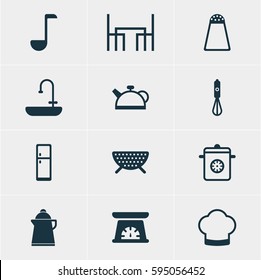 Vector Illustration Of 12 Cooking Icons. Editable Pack Of Teakettle, Sieve, Steamer And Other Elements.