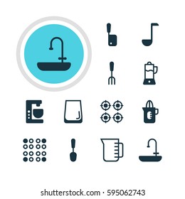 Vector Illustration Of 12 Cooking Icons. Editable Pack Of Fruit Squeezer, Carafe, Soup Spoon And Other Elements.