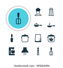 Vector Illustration Of 12 Cooking Icons. Editable Pack Of Cooking Spade, Slicer, Glass Cup And Other Elements.