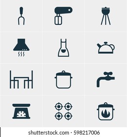 Vector Illustration Of 12 Cooking Icons. Editable Pack Of Smock, Whisk, Teakettle And Other Elements.
