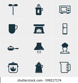 Vector Illustration Of 12 Cooking Icons. Editable Pack Of Cook, Oven, Shaker And Other Elements.