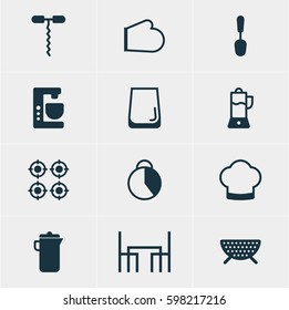 Vector Illustration Of 12 Cooking Icons. Editable Pack Of Dinner Table, Furnace, Jug And Other Elements.