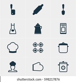Vector Illustration Of 12 Cooking Icons. Editable Pack Of Cook, Furnace, Soup Pan And Other Elements.